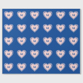 Trendy Roze Blauwe Hart Monogram Valentijnsdag Cadeaupapier (Vlak)