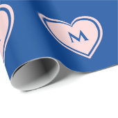 Trendy Roze Blauwe Hart Monogram Valentijnsdag Cadeaupapier (Rol Hoek)