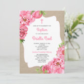 Trendy Roze Bloemen + canvas Doopsel uitnodigen Kaart (Staand voorkant)