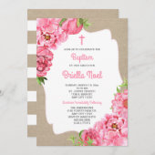 Trendy Roze Bloemen + canvas Doopsel uitnodigen Kaart (Voorkant / Achterkant)