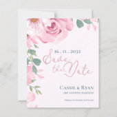 Trendy Roze Bloemen Huwelijk Save the Date (Voorkant)