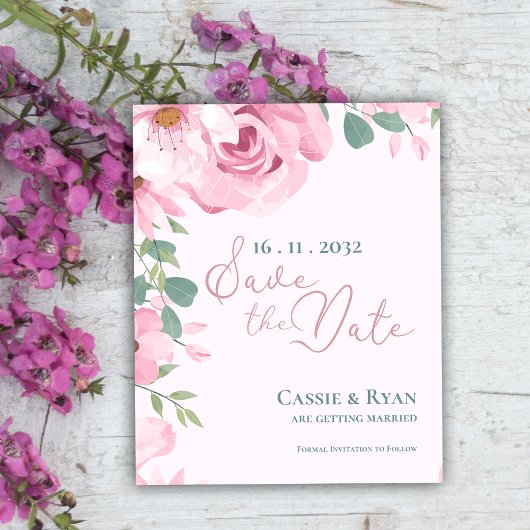 Trendy Roze Bloemen Huwelijk Save the Date