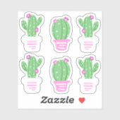 Trendy Roze Bloemen Potted Cactus Sticker (Vel)