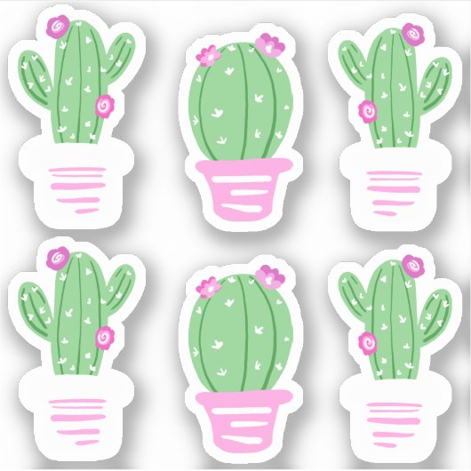 Trendy Roze Bloemen Potted Cactus Sticker (Voorkant)