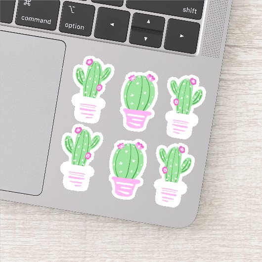 Trendy Roze Bloemen Potted Cactus Sticker (Detail)