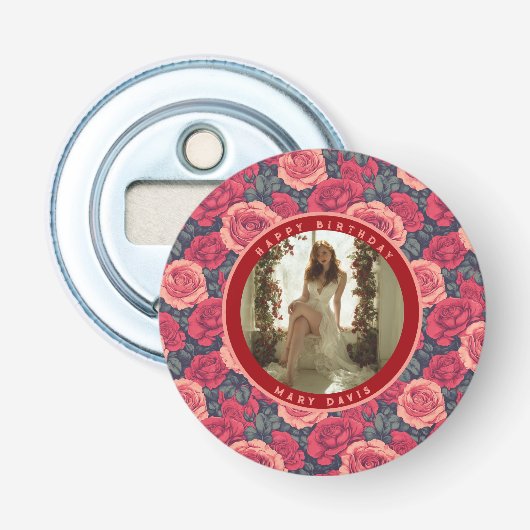 Trendy Roze Bloemenfeest Button Flesopener (Voorkant)