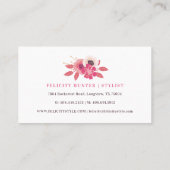 Trendy roze bloemmotief print & goud monogram visitekaartje (Achterkant)