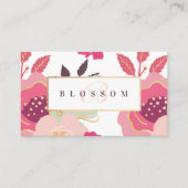 Trendy roze bloemmotief print & goud monogram visitekaartje (Voorkant)
