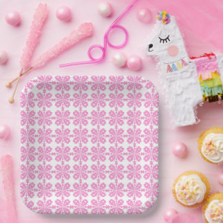 Trendy Roze Blush Bloesem Naadloos Patroon Papieren Bordje