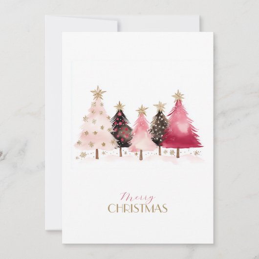 Trendy Roze Bomen Kerstkaart (Voorkant)