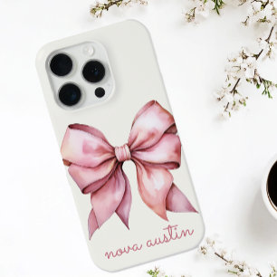 Trendy roze boog gepersonaliseerd met naam monogra iPhone 15 pro case