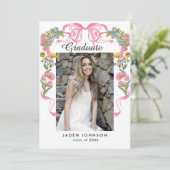 Trendy Roze Bow Coquette 2 FOTO Afstudeerfeest Kaart (Staand voorkant)