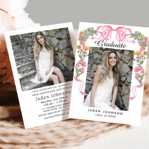 Trendy Roze Bow Coquette 2 FOTO Afstudeerfeest Kaart