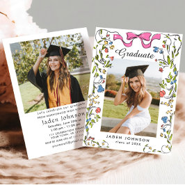 Trendy Roze Bow Coquette 2 FOTO Afstudeerfeest Kaart