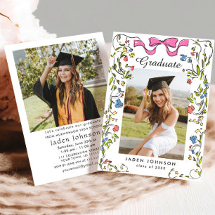 Trendy Roze Bow Coquette 2 FOTO Afstudeerfeest Kaart