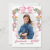 Trendy Roze Bow Coquette 4 FOTO Afstudeerfeest Kaart (Voorkant)
