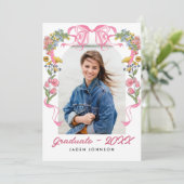 Trendy Roze Bow Coquette 4 FOTO Afstudeerfeest Kaart (Staand voorkant)