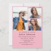 Trendy Roze Bow Coquette 4 FOTO Afstudeerfeest Kaart (Achterkant)