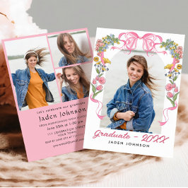 Trendy Roze Bow Coquette 4 FOTO Afstudeerfeest Kaart