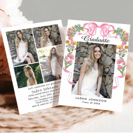 Trendy Roze Bow Coquette 5 FOTO Afstudeerfeest Kaart