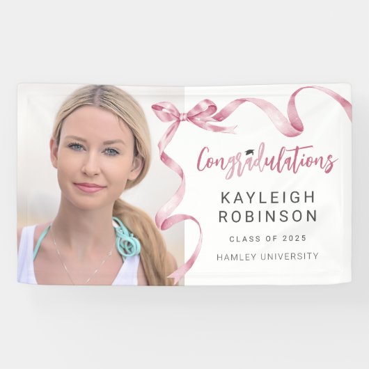 Trendy Roze Bow Foto Afstuderen Spandoek (Horizontaal)