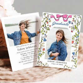 Trendy Roze Bow Ribbon 2 FOTO Afstudeerfeest Kaart