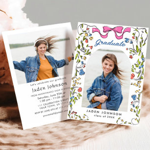 Trendy Roze Bow Ribbon 2 FOTO Afstudeerfeest Kaart