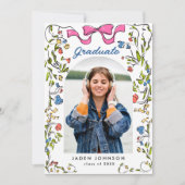 Trendy Roze Bow Ribbon 2 FOTO Afstudeerfeest Kaart (Voorkant)