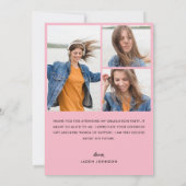 Trendy Roze Bow Ribbon 4 FOTO Afstudeerfeest Bedankkaart (Achterkant)