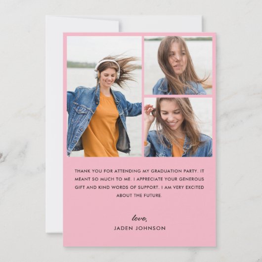 Trendy Roze Bow Ribbon 4 FOTO Afstudeerfeest Bedankkaart (Achterkant)