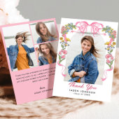 Trendy Roze Bow Ribbon 4 FOTO Afstudeerfeest Bedankkaart
