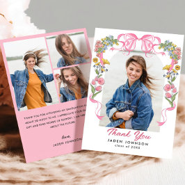 Trendy Roze Bow Ribbon 4 FOTO Afstudeerfeest Bedankkaart