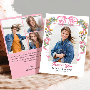 Trendy Roze Bow Ribbon 4 FOTO Afstudeerfeest Bedankkaart