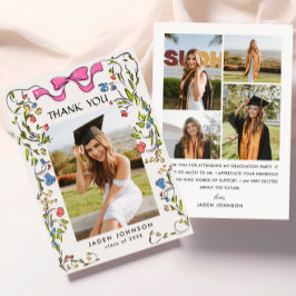 Trendy Roze Bow Ribbon 5 FOTO Afstudeerfeest Bedankkaart