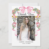 Trendy Roze Bow Ribbon 5 FOTO Afstudeerfeest Bedankkaart (Voorkant)