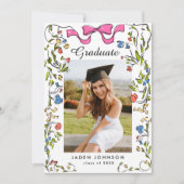 Trendy Roze Bow Ribbon 5 FOTO Afstudeerfeest Kaart (Voorkant)