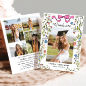 Trendy Roze Bow Ribbon 5 FOTO Afstudeerfeest Kaart