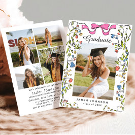 Trendy Roze Bow Ribbon 5 FOTO Afstudeerfeest Kaart