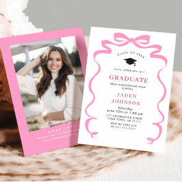 Trendy Roze Bow Ribbon FOTO Afstudeerfeest Kaart