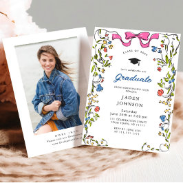 Trendy Roze Bow Ribbon FOTO Afstudeerfeest Kaart