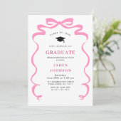 Trendy Roze Bow Ribbon FOTO Afstudeerfeest Kaart (Staand voorkant)