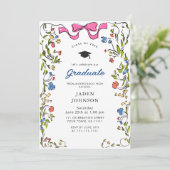 Trendy Roze Bow Ribbon FOTO Afstudeerfeest Kaart (Staand voorkant)