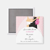 Trendy roze bruid & bruidegom Save The Date Magnet (Voorkant / Achterkant)