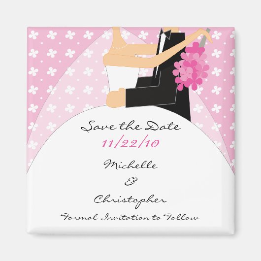 Trendy roze bruid & bruidegom Save The Date Magnet (Voorkant)