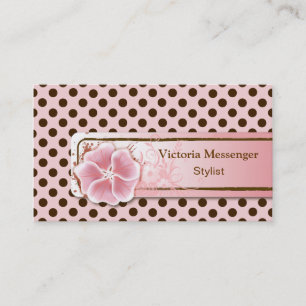 Trendy roze & bruin polka dot Visitekaartje