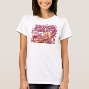 Trendy Roze BRUNCH THERAPIE Tekst Design T-shirt