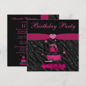 Trendy roze Cake & Zebra Stripes Birthday Party Kaart (Voorkant / Achterkant)