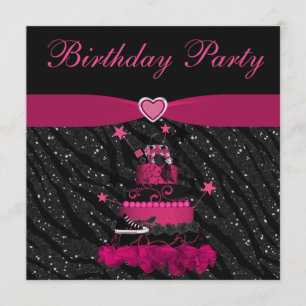 Trendy roze Cake & Zebra Stripes Birthday Party Kaart