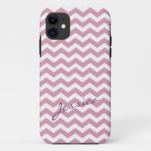 Trendy roze chevron zigzag met naam Case-Mate iPhone case (Achterkant)