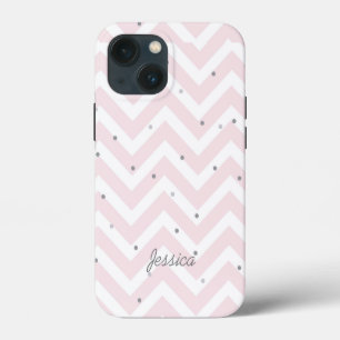 Trendy roze chevronstip gepersonaliseerd iPhone 13 mini hoesje